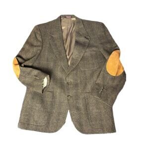 Vintage May Company Tweed Herringbone blazer with Suede elbows 41 reg